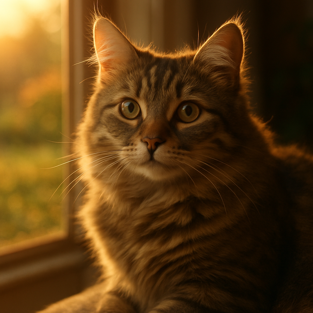 A tabby cat enjoying a morning in the garden