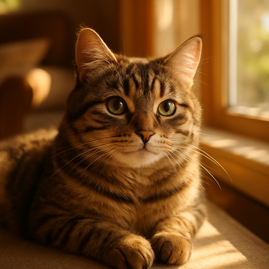 A tabby cat napping on a sunny windowsill.