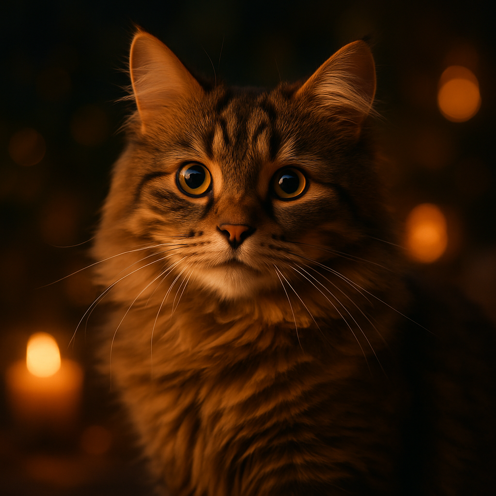 A curious cat exploring a moonlit garden