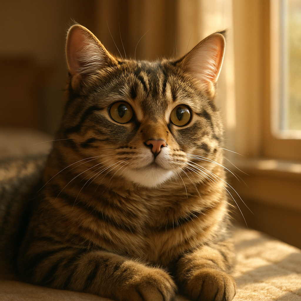 A tabby cat enjoying a sunny windowsill nap.