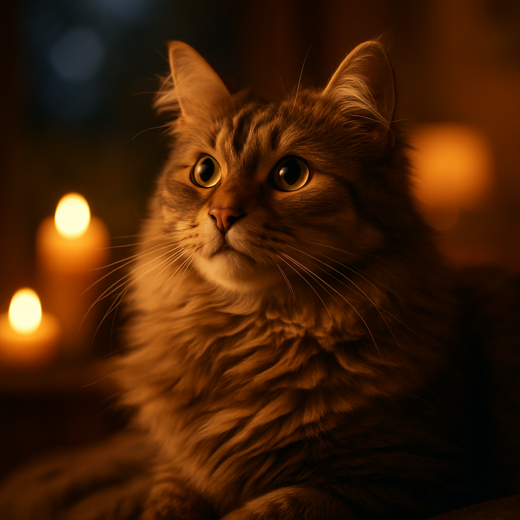 Cat gazing at a moonlit garden