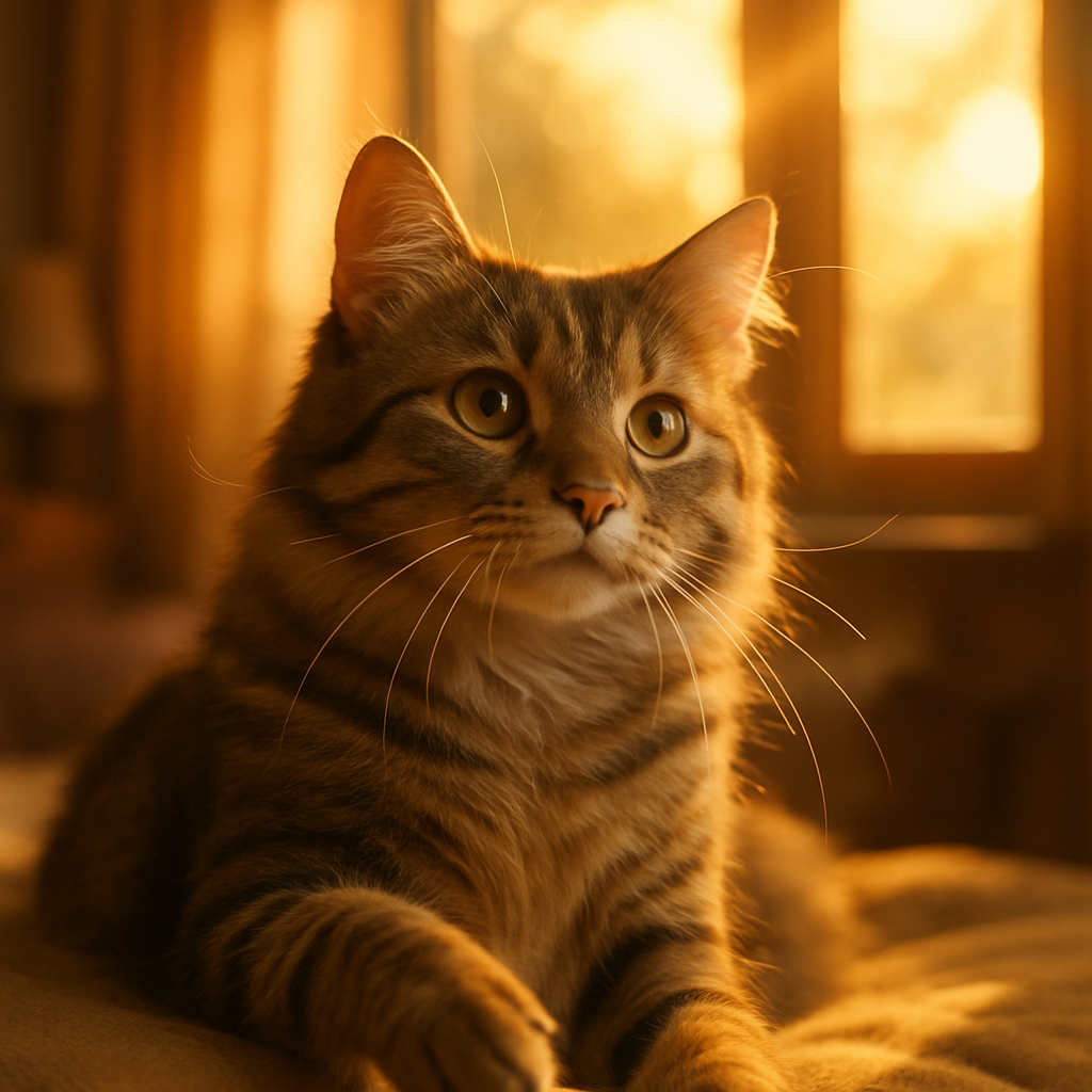 A tabby cat playfully chasing a sunbeam indoors