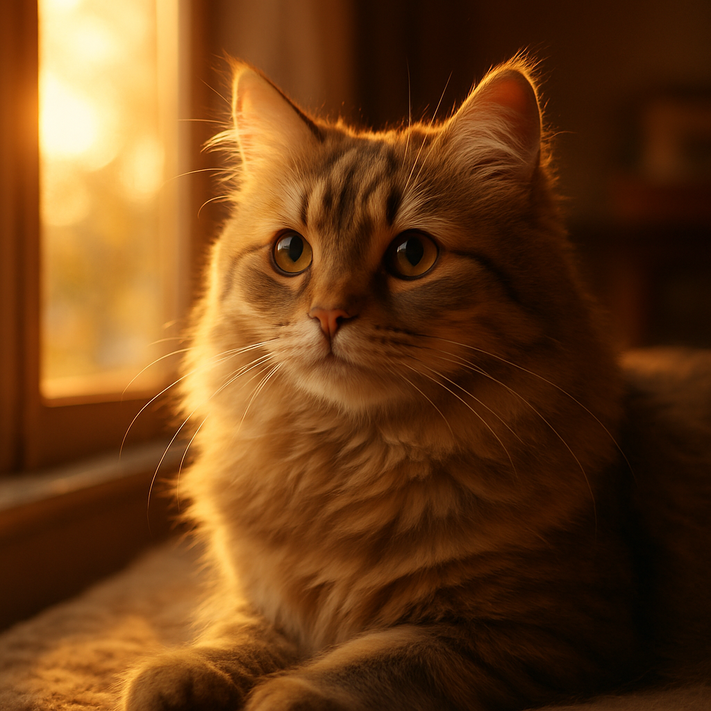 A content cat sitting by a sunny window.
