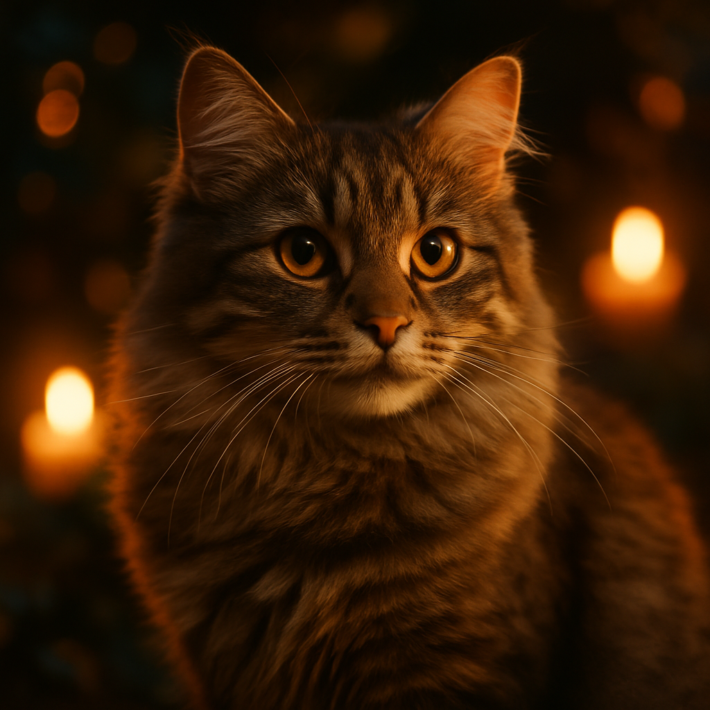 A curious cat exploring a garden at dusk