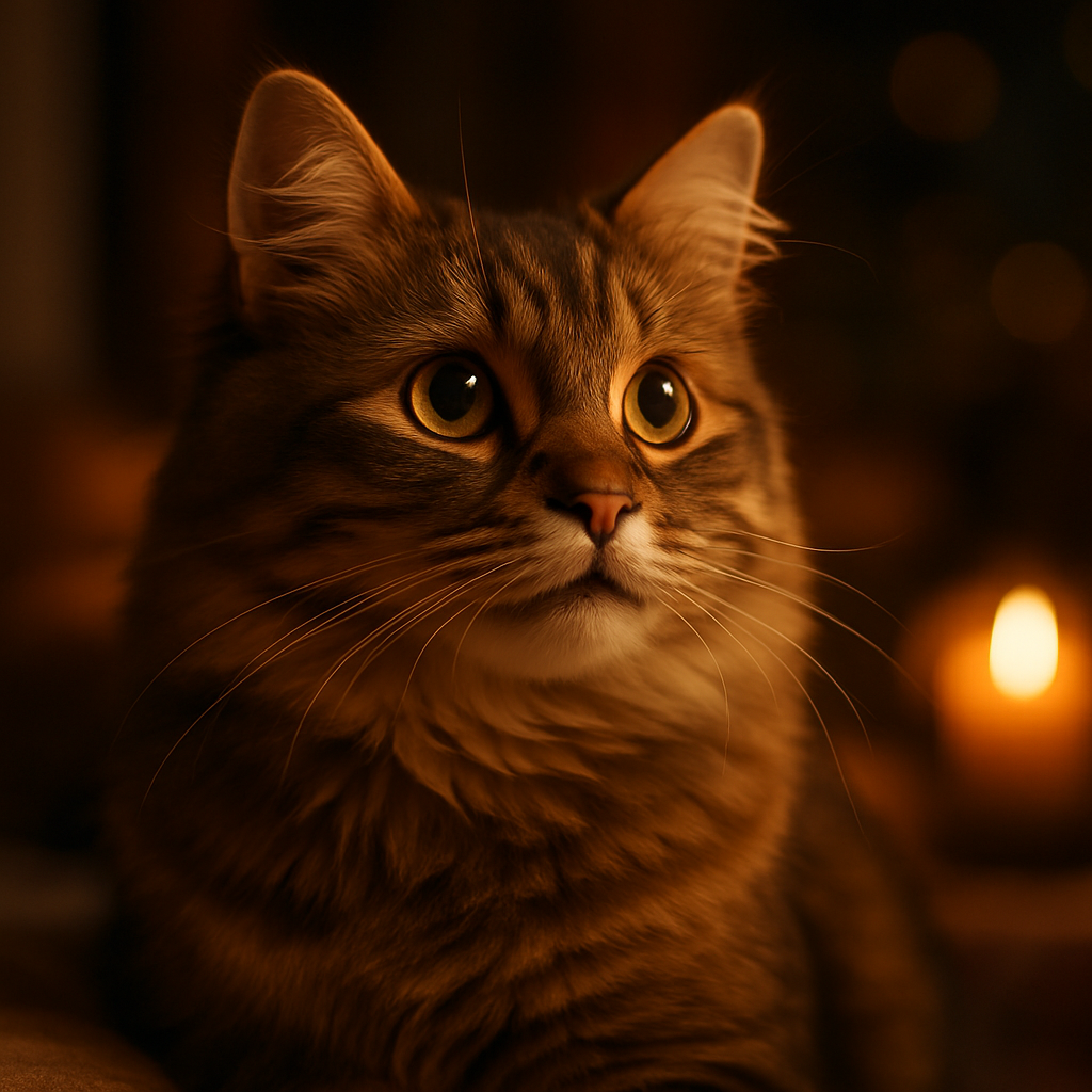 Cat with gleaming eyes exploring a moonlit garden