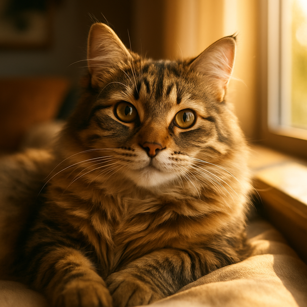 A tabby cat napping in a sunny window spot