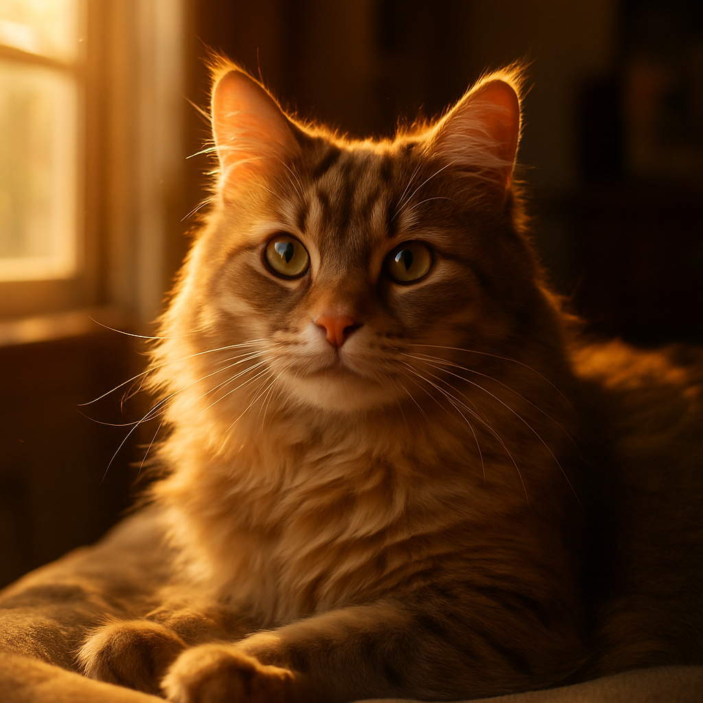 Milo the cat basking in morning sunlight.
