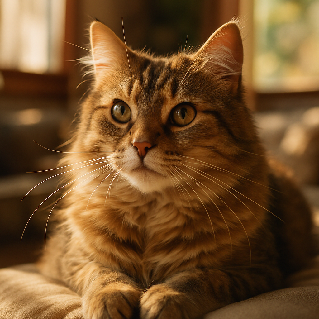 Whiskers the cat napping in a sunny spot