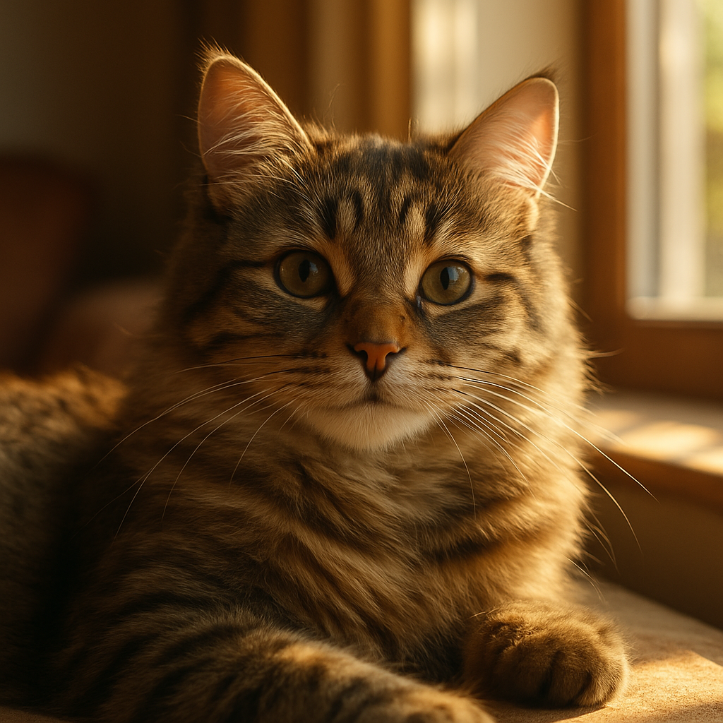 A tabby cat napping in the sun on a windowsill