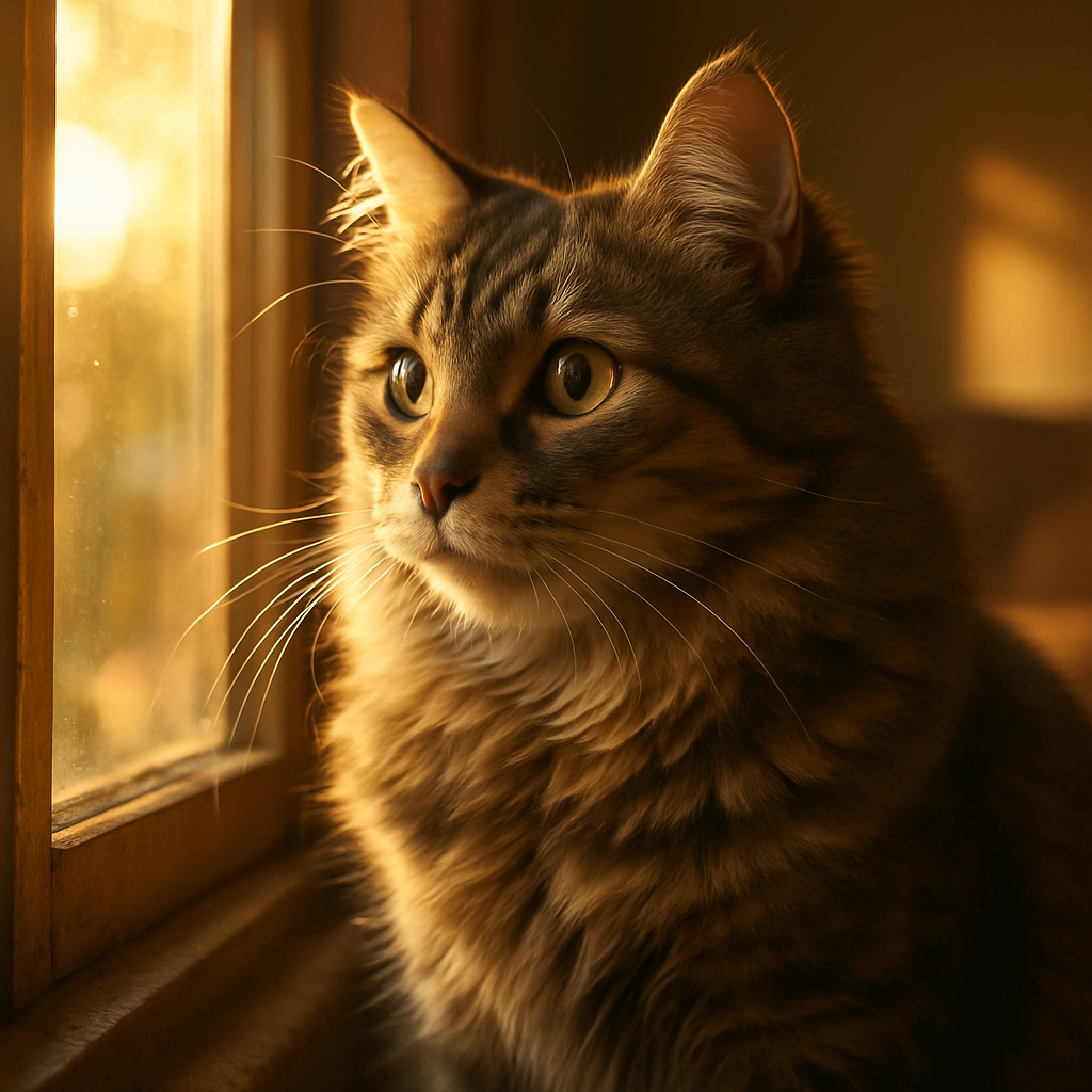 A curious tabby cat gazing out a sunny window