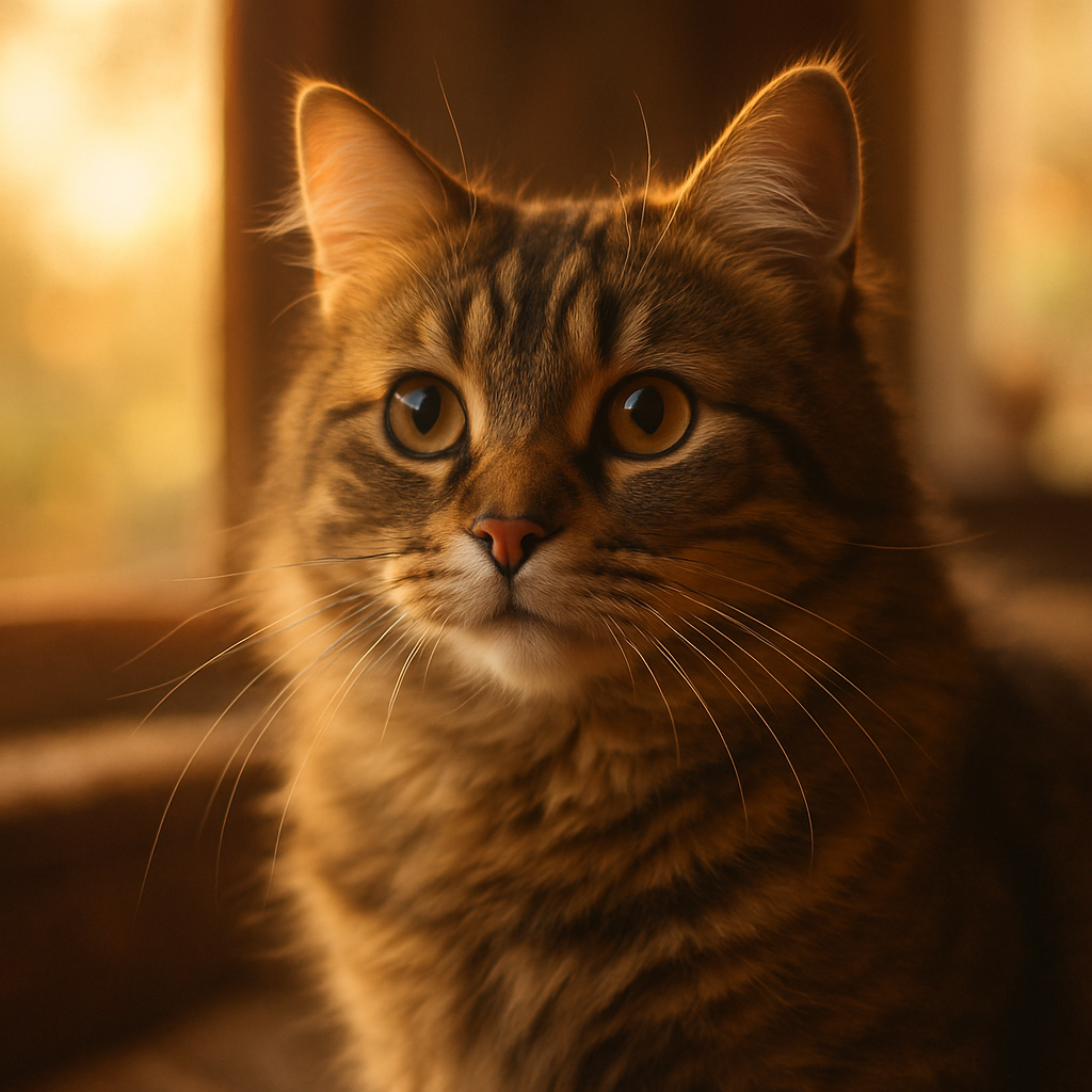 Whiskers the tabby cat exploring the garden.