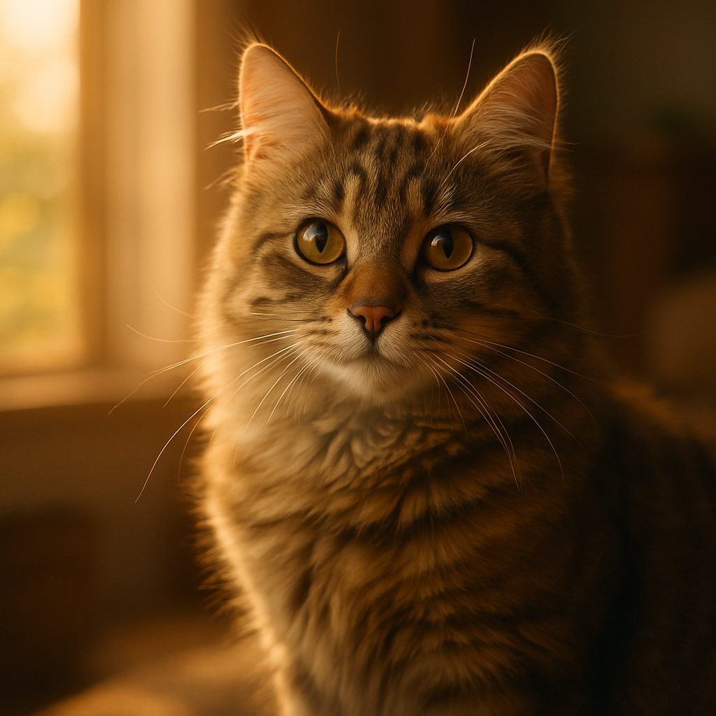 A tabby cat exploring a sunlit garden