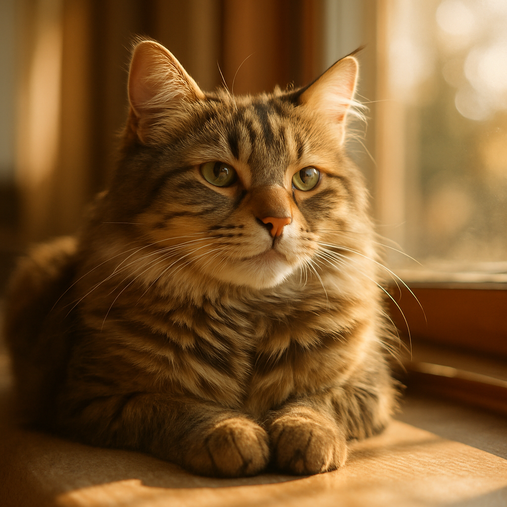 A tabby cat peacefully napping on a sunny windowsill.