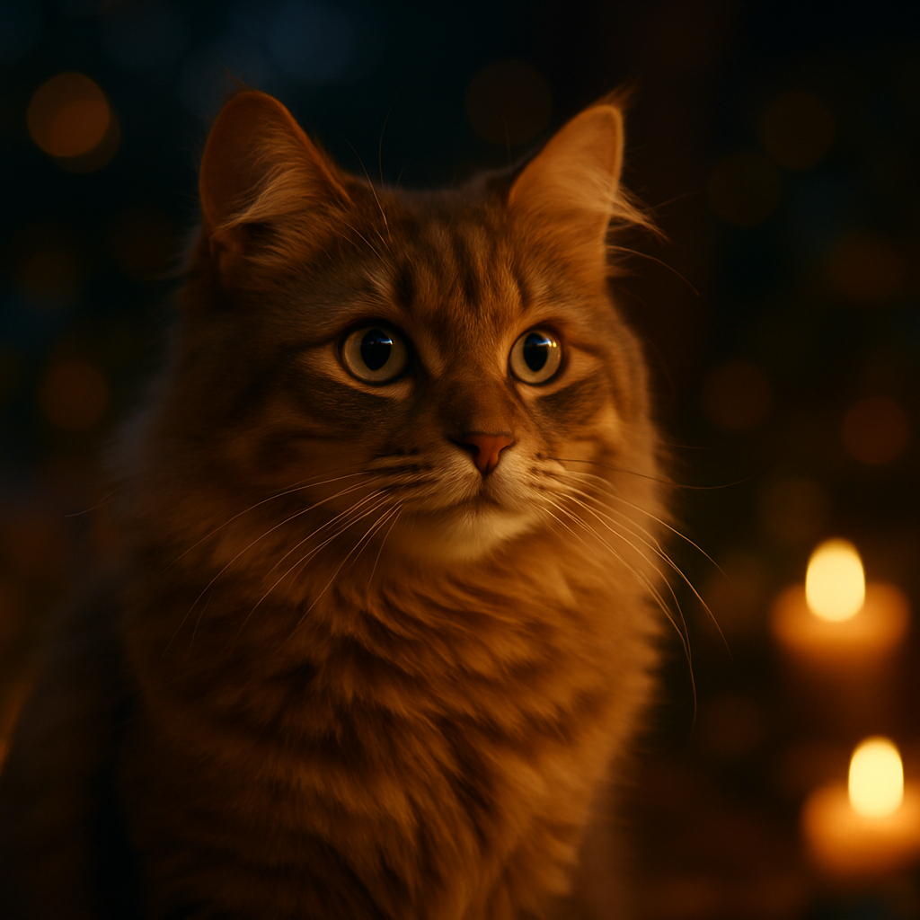 Cat exploring a moonlit garden