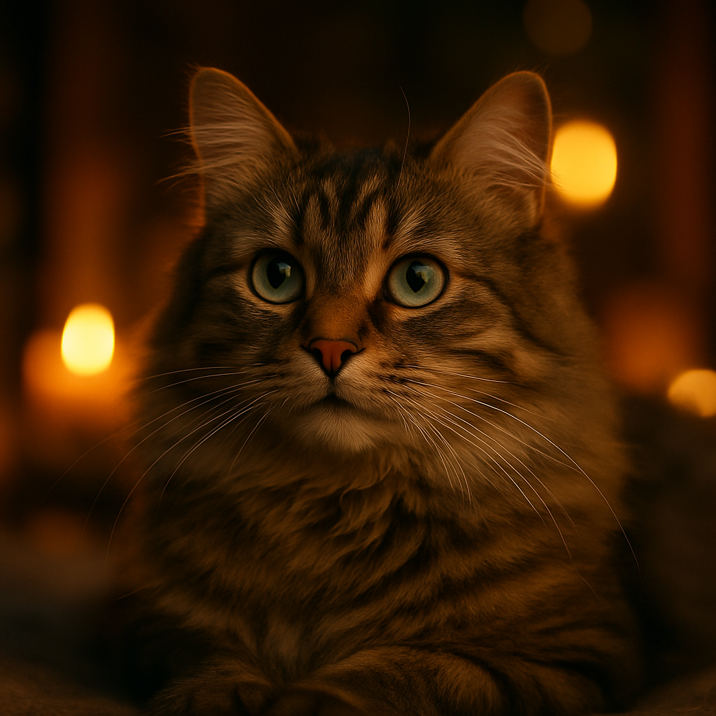 Cat with green eyes exploring a moonlit garden