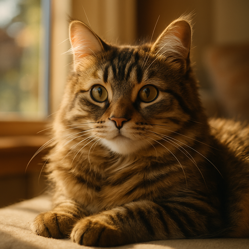 Tabby cat napping in a sunny window spot