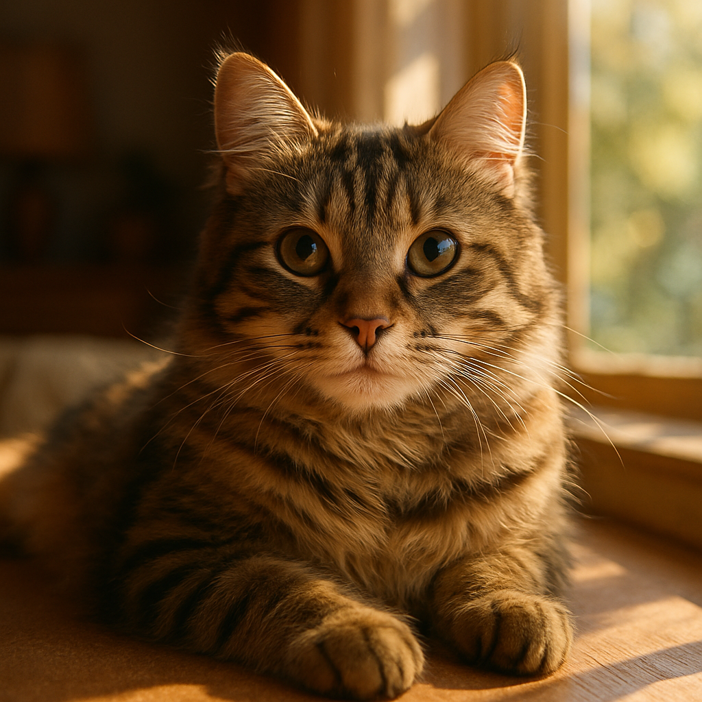 A tabby cat lounging on a sunny windowsill
