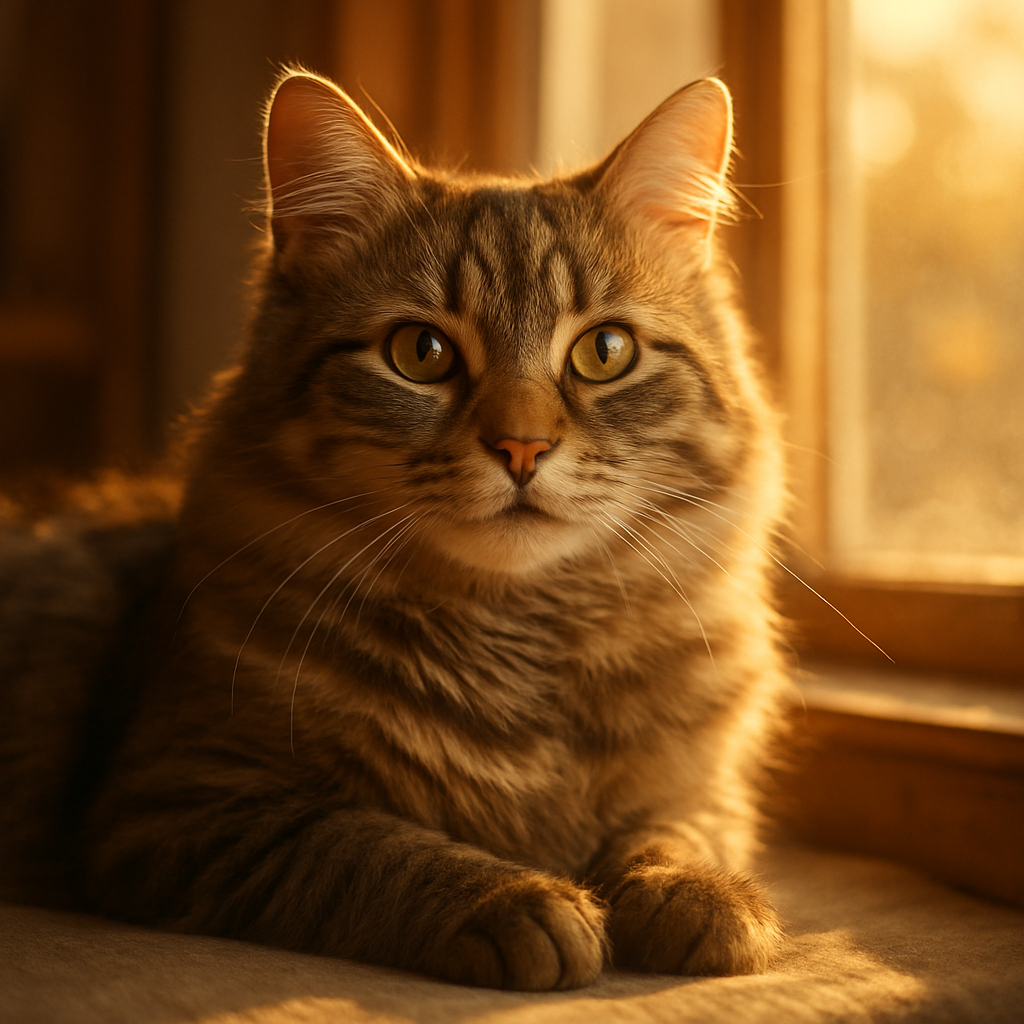 Tabby cat enjoying the morning sun on a windowsill